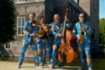 The Busquitos jazz band performing with their instruments